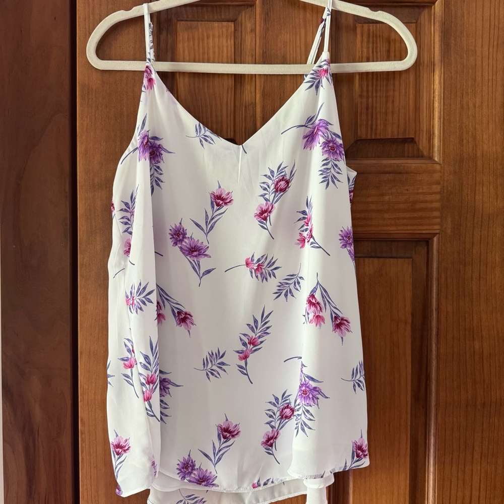 Hippie Rose Cami Tank Top Women’s Large White Purple Floral Flowy Feminine - Picture 1 of 6